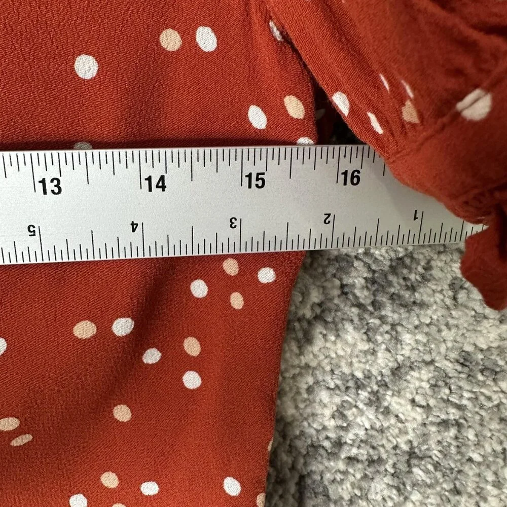Madewell Blouse Womens‎ 0 Orange Polka Dot Ruched Button Puff Sleeve Top